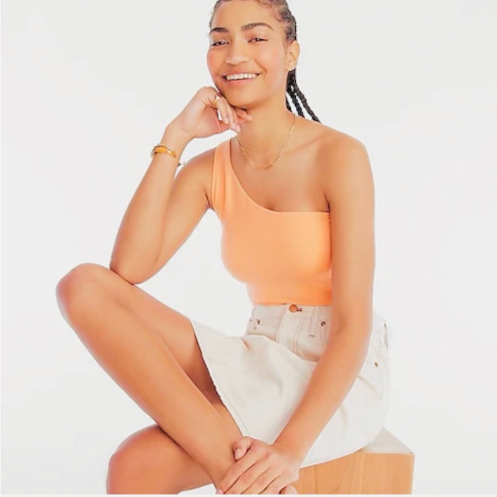 J Crew Black Label Orange Form Knit One Shoulder Tank
